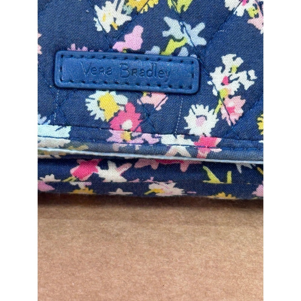 Vera Bradley Quilted Floral RFID Crossbody Wallet Bag Navy Blue - Picture 2 of 13